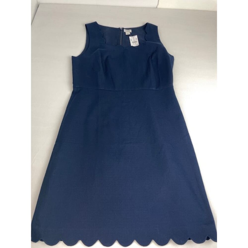 J.Crew Navy Scalloped Sheath Dress Cotton Sleeveless Scallop Hem Size 10 NWT